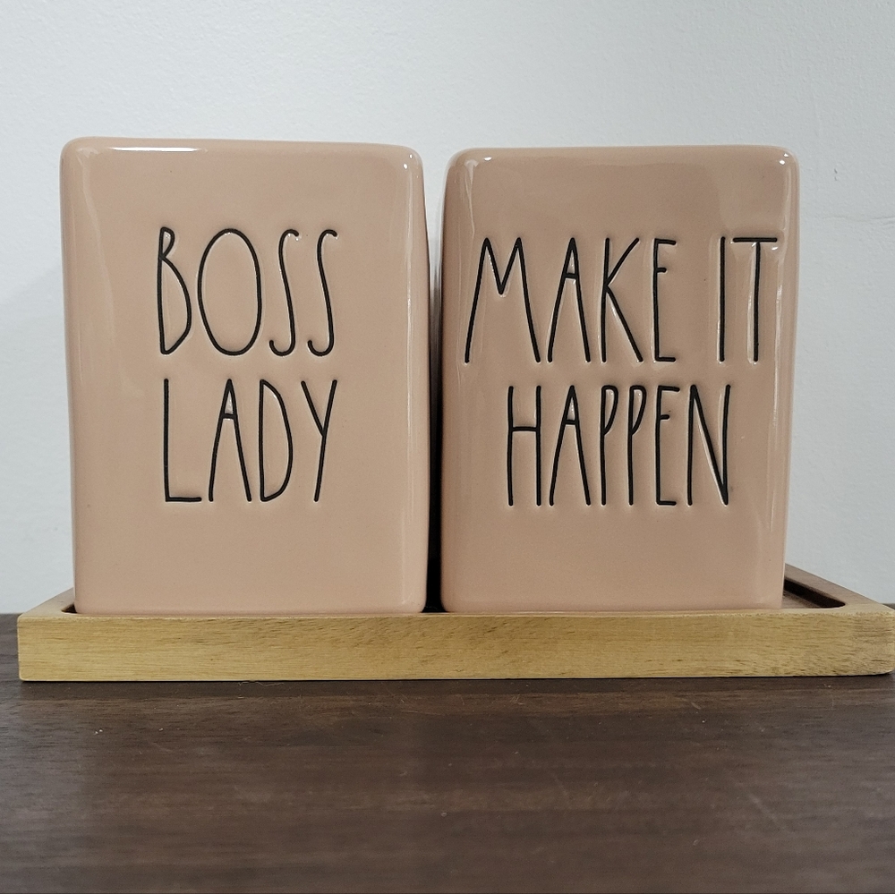 Rae Dunn Ceramic Boss Lady/Make It Happen Desk Organizer